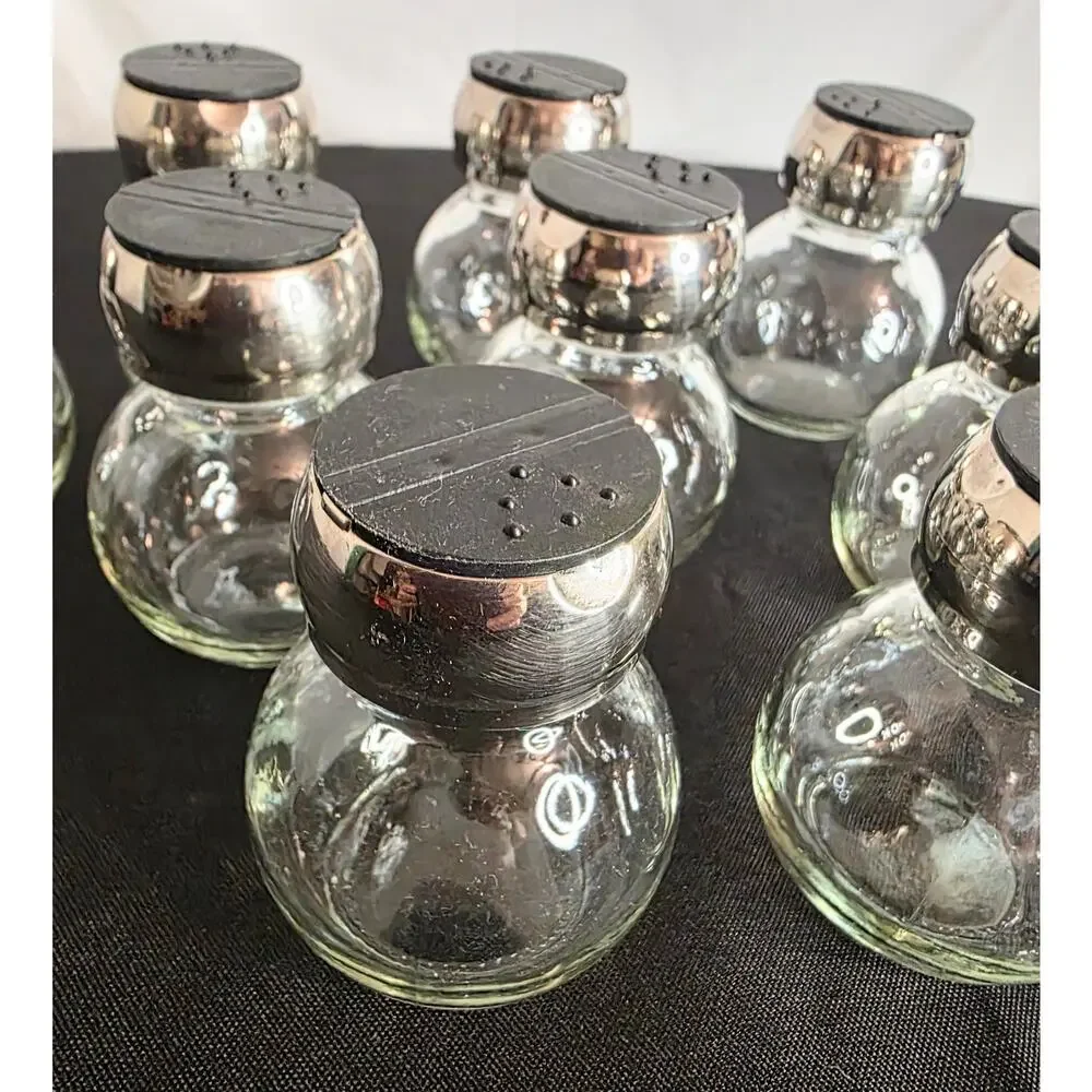 10 Clear Glass Spice Seasoning Shaker Jars Double Sided Plastic Tops 3 1/4